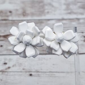 Vintage Clip On Earrings Off White Stamped Hong Kong - Broken - Repair Needed